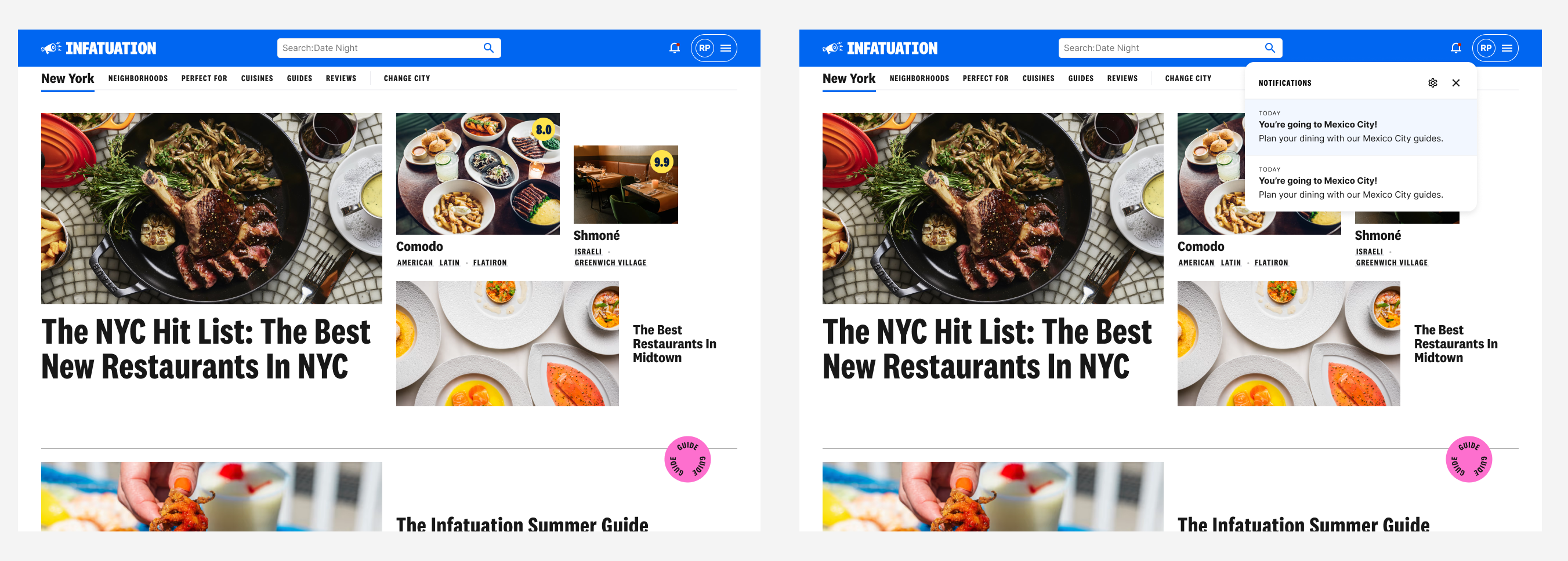 Notifications feature across mobile app, mobile web, and desktop