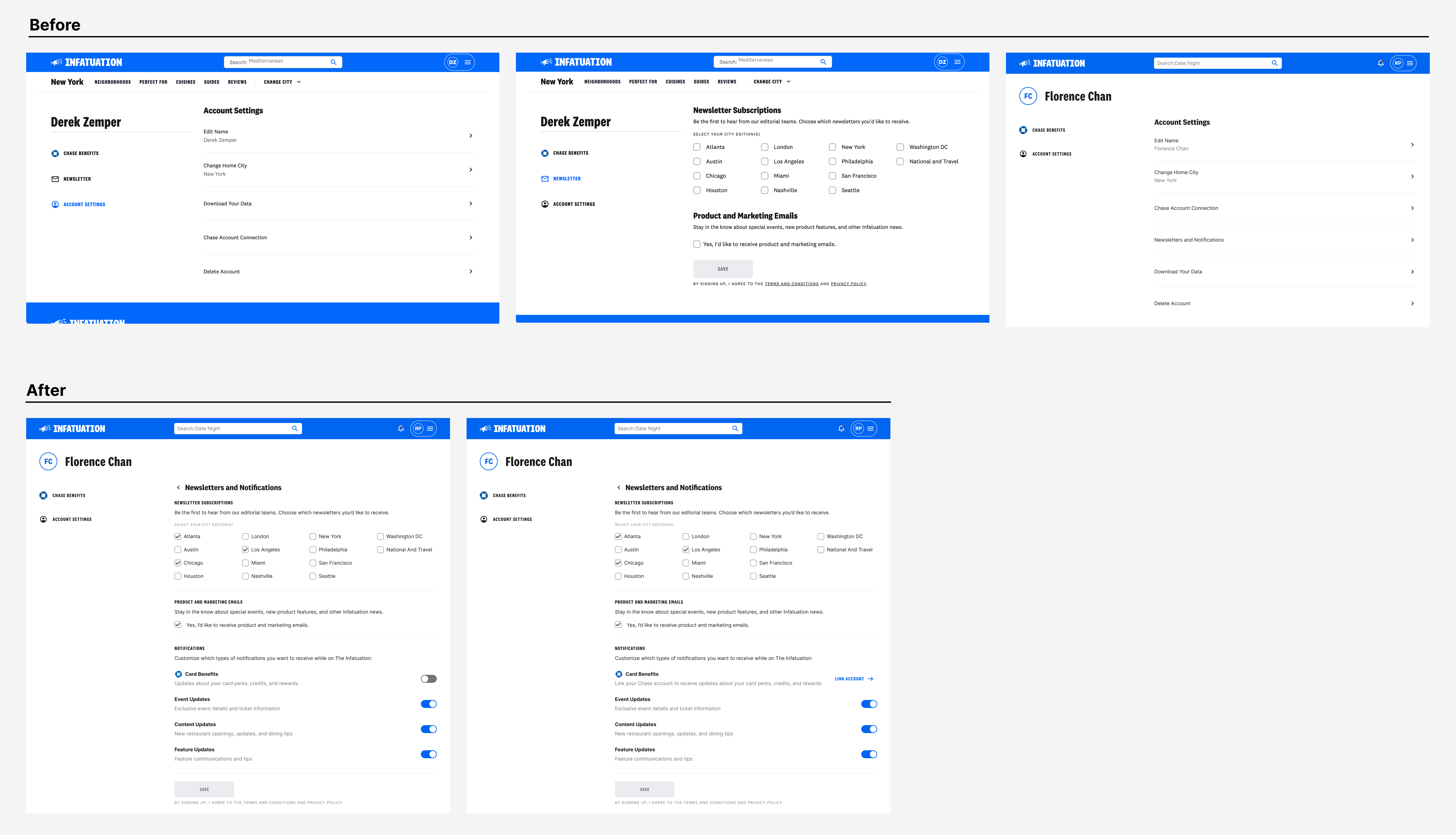 Communications settings before and after the redesign